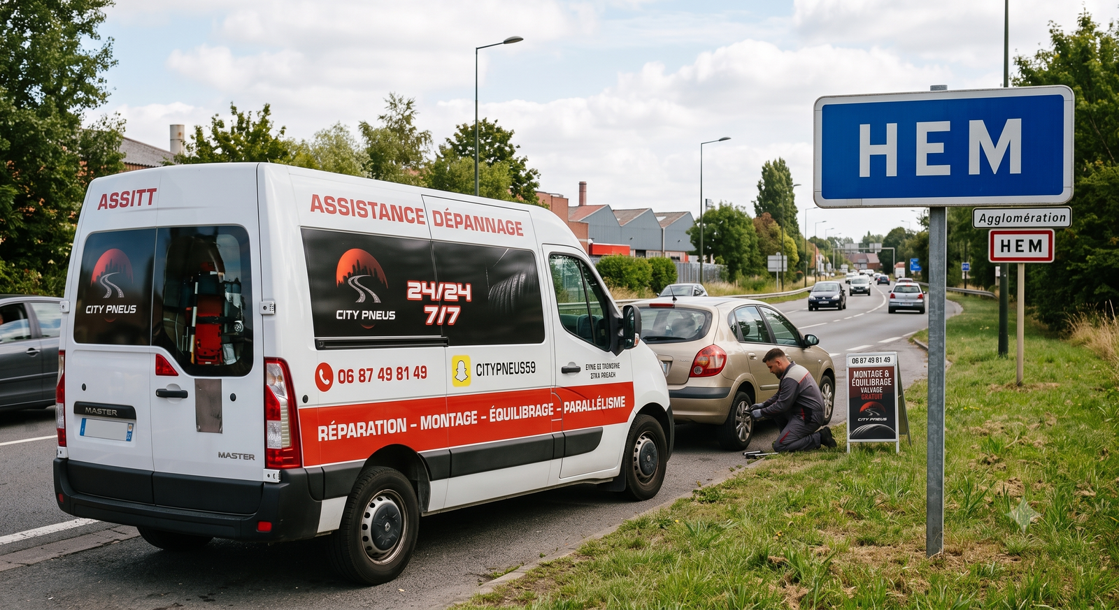 Camionnette de dépannage pneu crevé à Hem